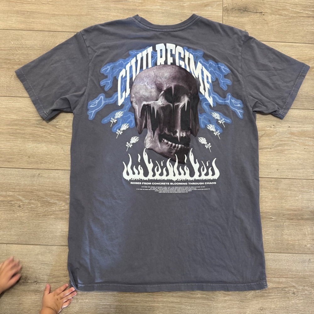 Civil Regime Skull Graphic T Shirt Mens M Faded Black Oversized Y2K Grunge Tee